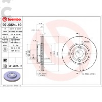 Тормозной диск передний Brembo 09.9824.10 Toyota Corolla 1.4 1.6 1.8