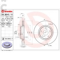 Тормозной диск передний Brembo 09.B043.10 Toyota Auris  Avensis  Verso