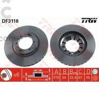 TRW DF3118 Тормозной диск передний Mitsubishi L200 Pajero 1.8-3.5 12.90-