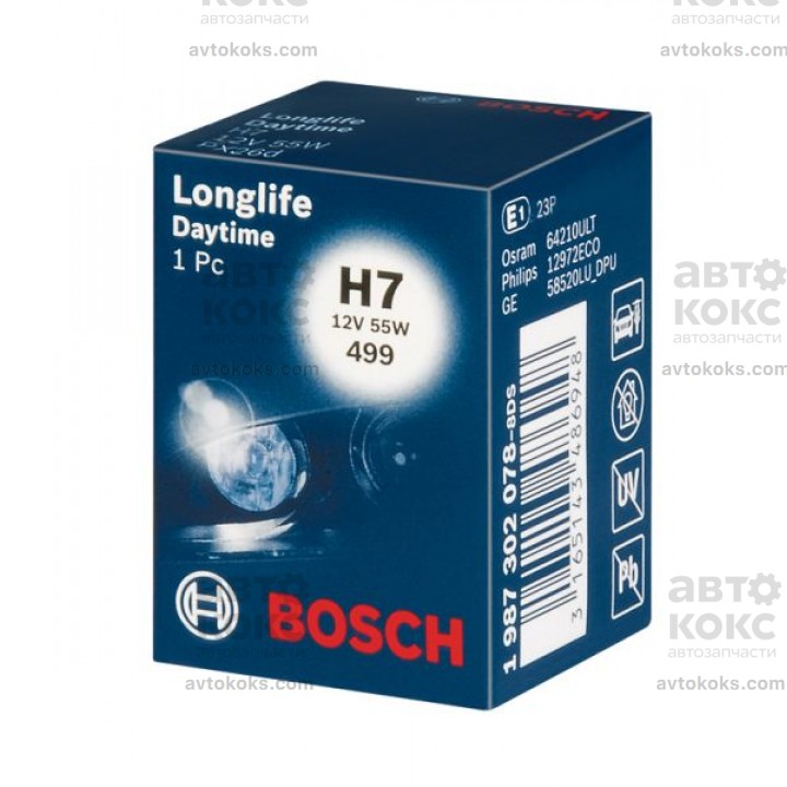 Лампа Bosch 1 987 302 078 H7 12V 55W PX26d Longlife Daytime Plus 10