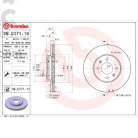 Тормозной диск передний Brembo BM 09.C171.10 Hyundai Accent KIA Rio