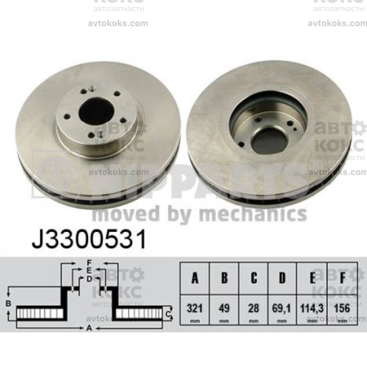Тормозной диск передний Nipparts NIP J3300531 Hyundai Santa Fe KIA Sorento