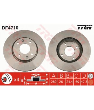 Тормозной диск передний TRW DF4710 Hyundai KIA 