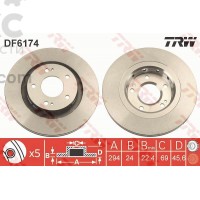 Тормозной диск передний TRW DF6174 Mitsubishi Outlander Lancer ASX