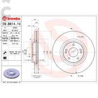 Тормозной диск передний Brembo 09.B614.10 Hyundai KIA